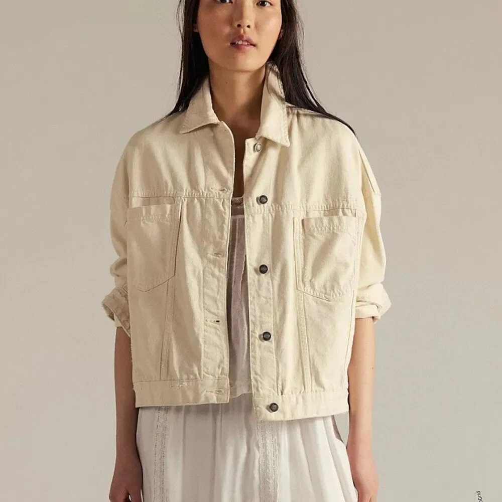 Free People Opal Swing Denim Jacket XL Bright Ecru Women - Picture 1 of 10